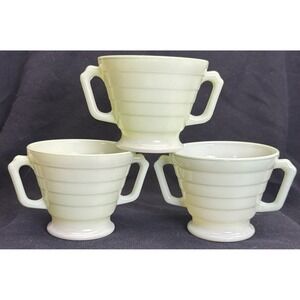 3 Hazel Atlas Moderntone Platonite Pastel green open sugar Bowl Dual Handle